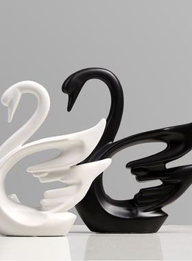 北欧家居酒柜装饰品简约风格陶瓷情侣天鹅客厅电视柜摆设结婚礼物