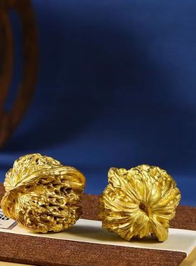 黄铜手工实心核桃手把玩件纯铜老文玩茶宠桌面摆件老年人健身球