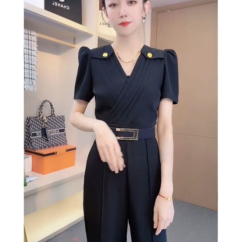 高级感高端雪纺薄款连体裤套装女神范夏款时尚气质收腰连衣阔腿裤