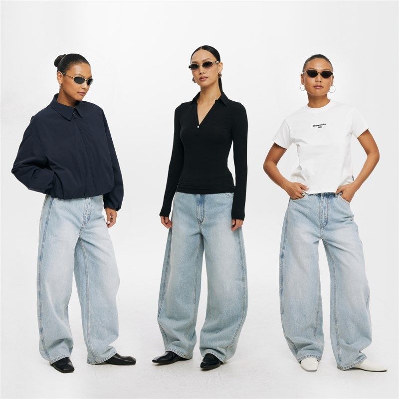 oneup浅蓝色弯刀牛仔裤女秋季宽松显瘦镰刀阔腿裤全棉香蕉裤,女装/女士精品,牛仔裤,淘宝优惠券,粉丝福利购,淘宝优惠卷