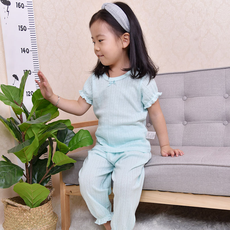 女童家居服套装夏季新款短袖上衣9分裤防蚊裤套装睡衣女宝宝