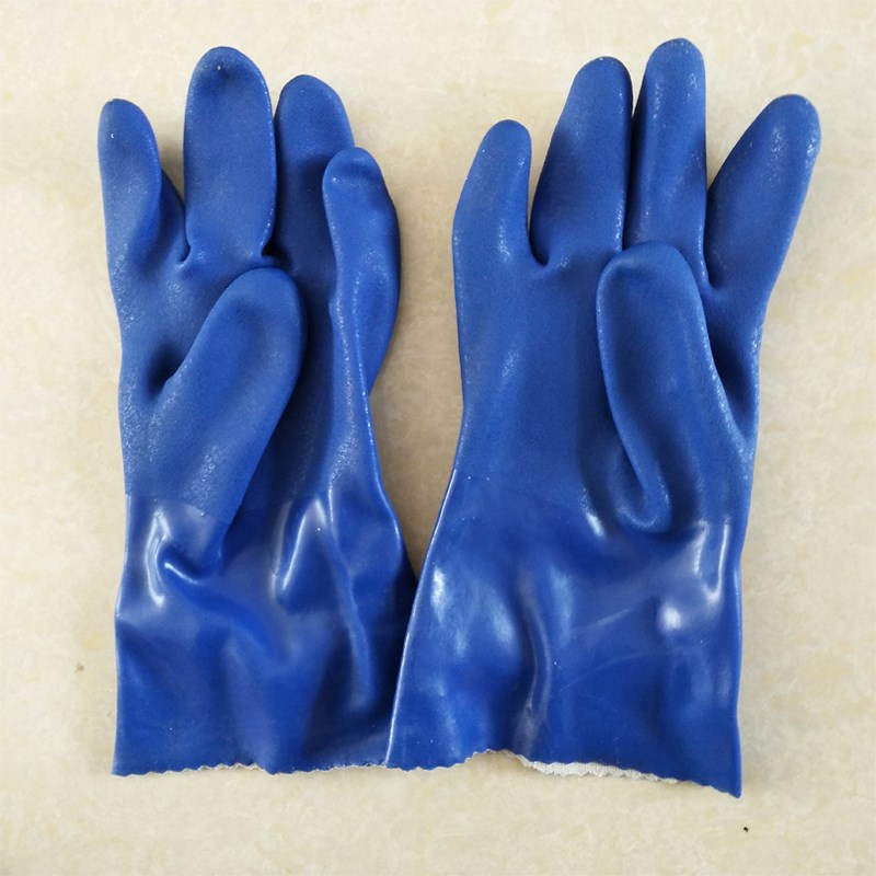 春蕾906耐油手套蓝工业耐酸碱防水杀鱼劳保耐磨防滑加厚橡胶浸胶