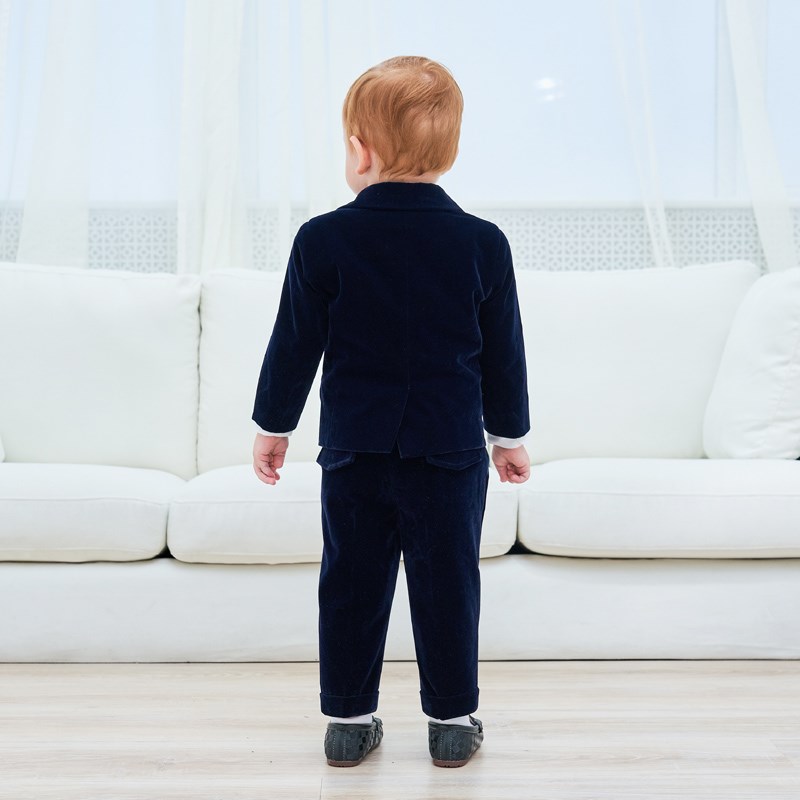 男童小西装春秋厚深蓝色英伦风洋气儿童模特走秀礼服男宝生日套装