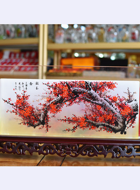 家居办公水晶摆件内画屏风玻璃工艺品手绘梅花图礼品开业