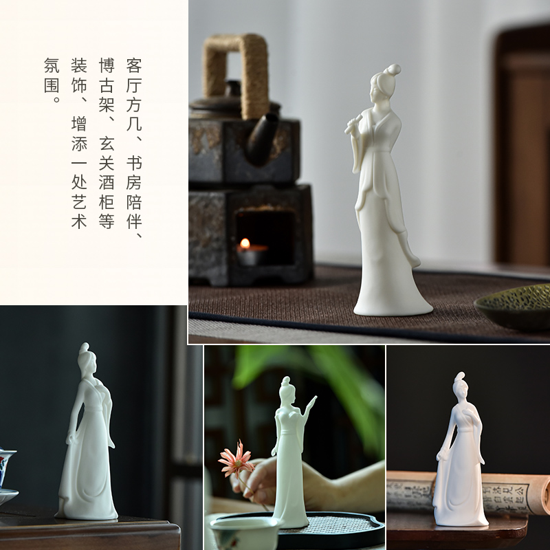 新中式禅意古典美女摆件陶瓷人物仕女工艺品客厅玄关书房装饰摆设