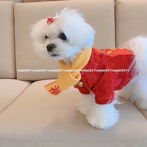 宠物围巾狗狗新年围脖泰迪比熊雪纳瑞博美小型犬猫咪红色喜庆饰品