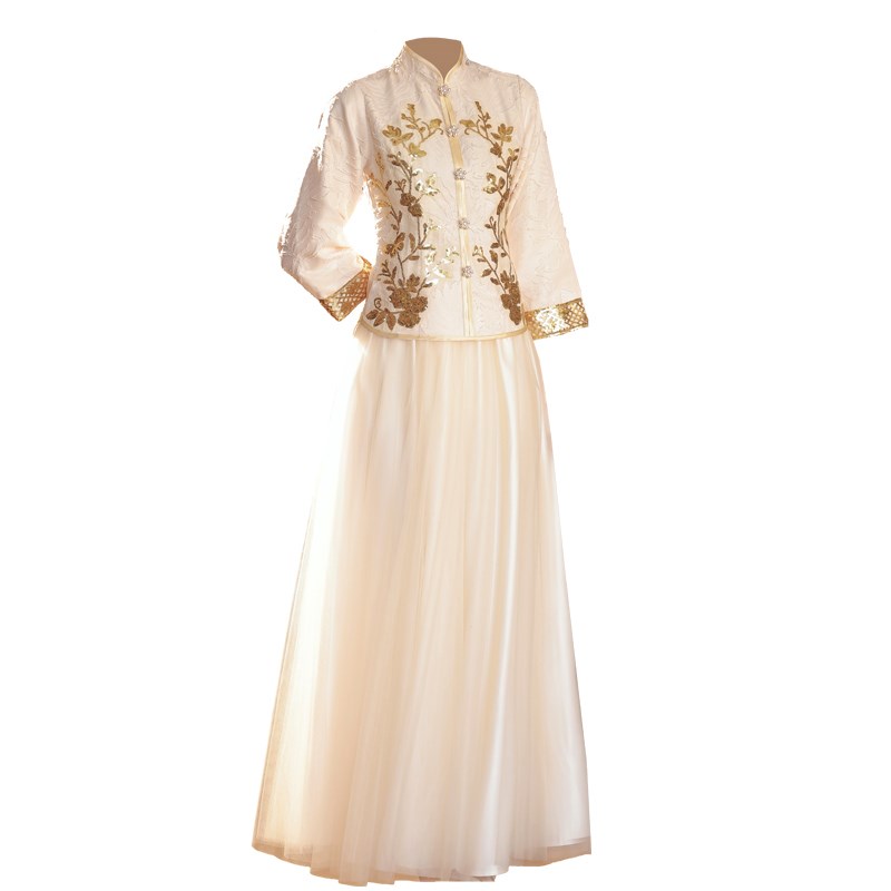 中式伴娘服女2024秋冬新款姐妹团礼服小个子高级感旗袍秀禾伴娘裙