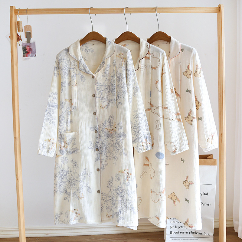 孕妇哺乳睡裙春秋纯棉待产夏季生产服产妇长袖薄款产后月子裙睡衣