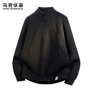 马克华菲半拉链立领毛衣男生秋冬新款潮牌美式解构复古保暖针织衫