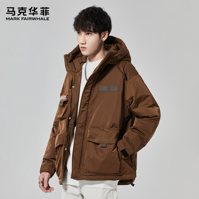 马克华菲羽绒服男款潮牌鸭绒复古加厚保暖宽松户外工装连帽防寒服