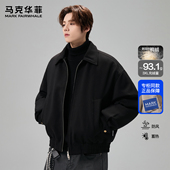 新款 马克华菲羽绒服男士 冬季 潮牌黑色简约加绒翻领痞帅飞行员夹克