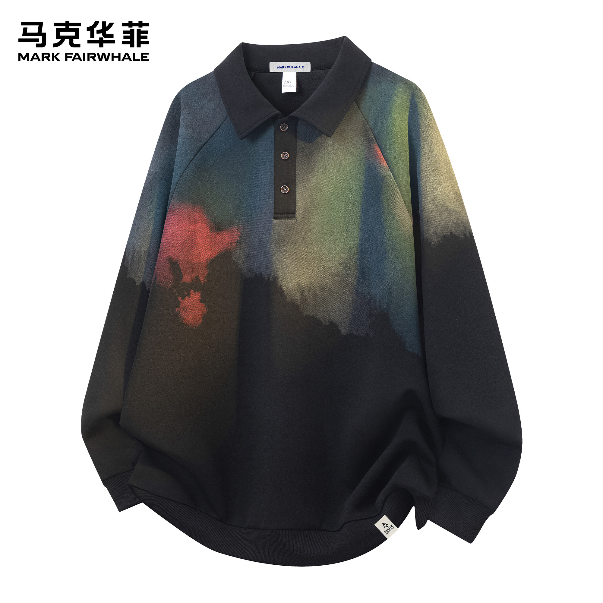 马克华菲卫衣男新款春季潮牌美式复古扎染高街宽松痞帅翻领polo衫