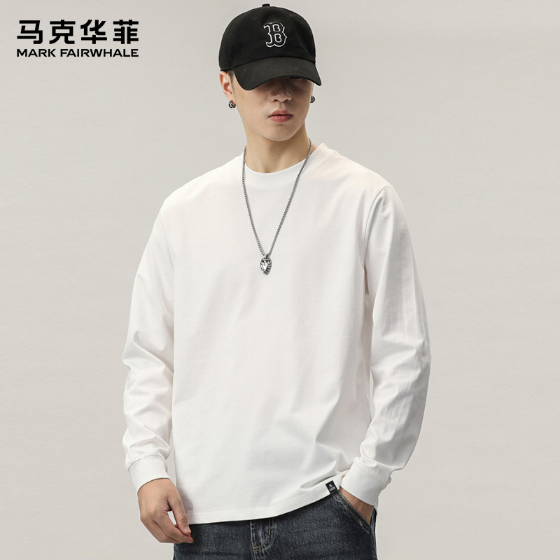 马克华菲长袖t恤男秋季新款潮牌美式圆领宽松百搭纯色宽松打底衫