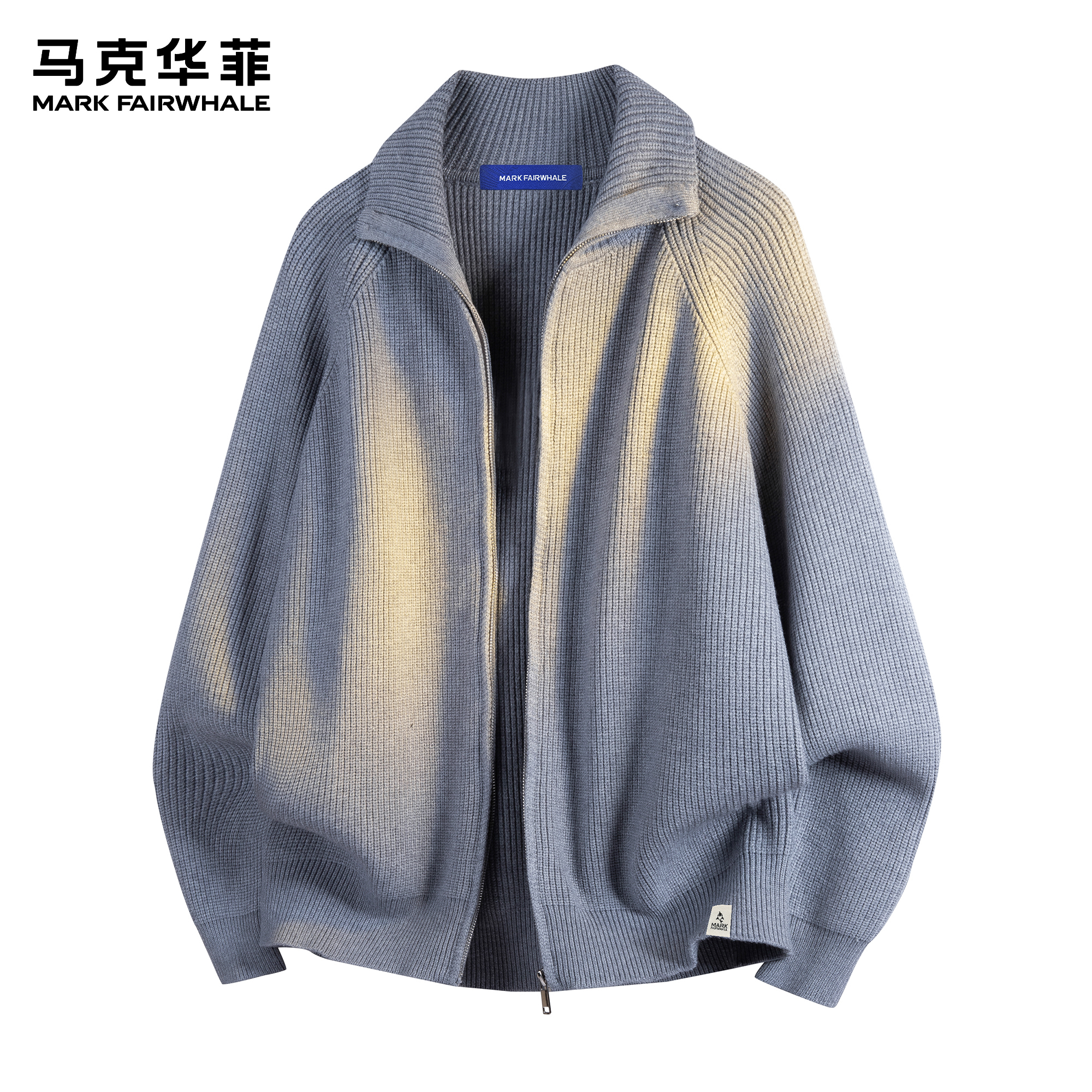 马克华菲秋季新款男士针织开衫潮牌复古拉链重磅保暖宽松毛衣外套