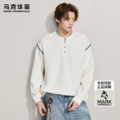 马克华菲卫衣男2025新款 潮牌莱赛尔复古亨利领宽松拼接长袖 上衣服