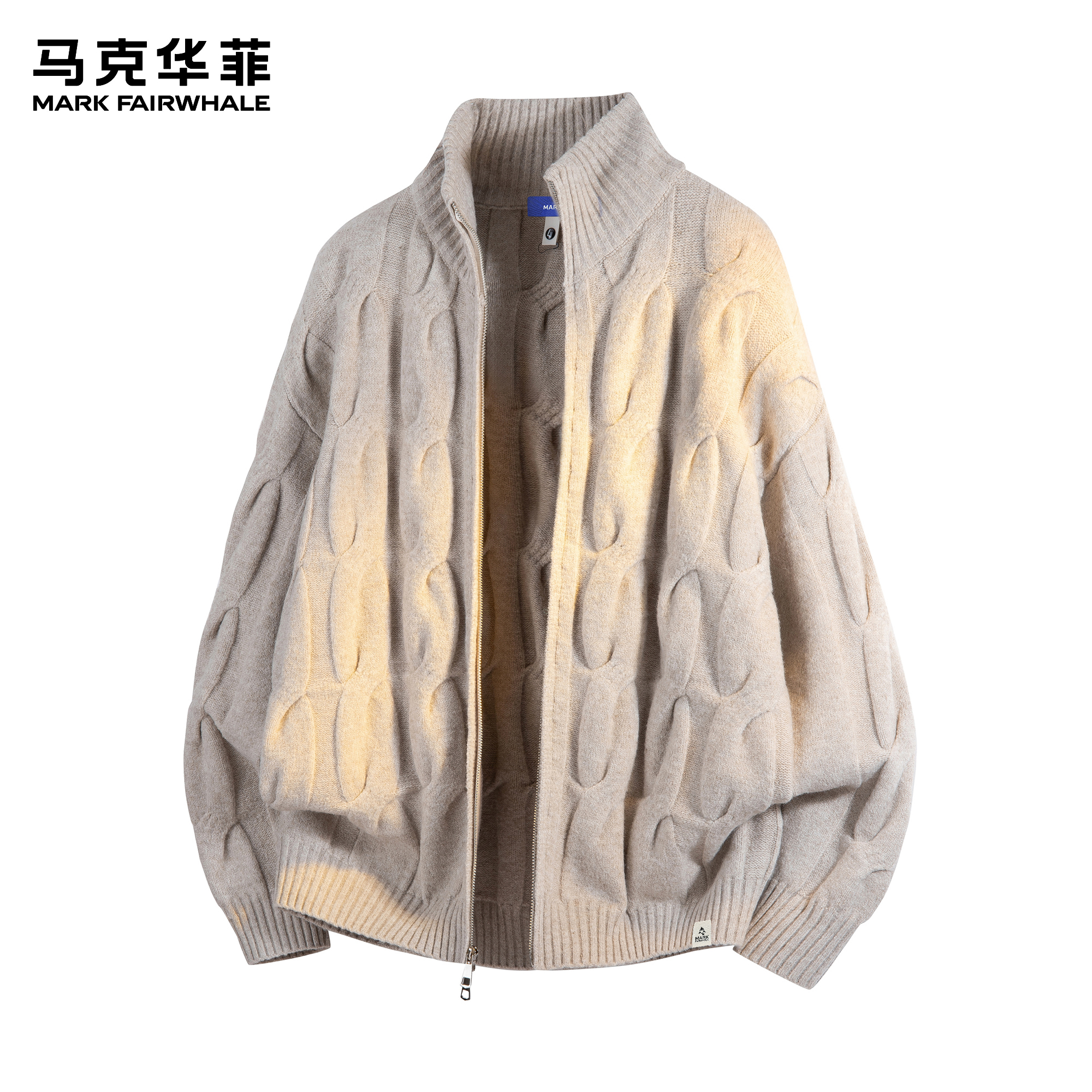 马克华菲半高领针织开衫男款秋冬时尚高级感保暖重磅宽松毛衣外套