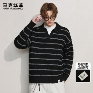 马克华菲针织衫 潮牌慵懒风重磅保暖条纹假两件复古毛衣 男秋冬新款