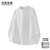 马克华菲长袖 解构复古重磅加绒oversize体恤衫 t恤男新款 潮牌美式
