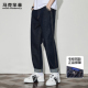 秋冬复古潮牌高街丹宁原色加绒直筒宽松长裤 马克华菲牛仔裤 男士 子
