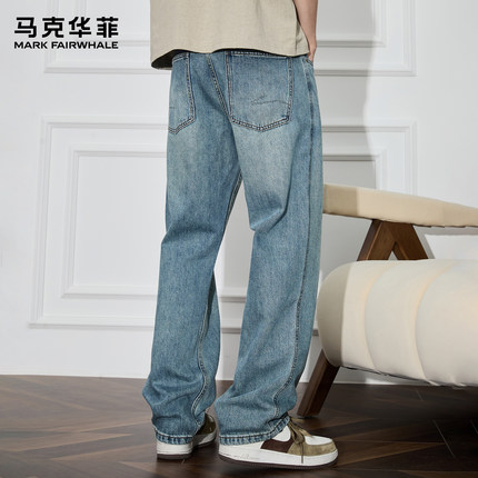 马克华菲美式复古牛仔裤男款春秋潮流宽松水洗cleanfit做旧阔腿裤