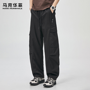 马克华菲黑色工装裤男士新款潮牌日系复古褶皱cityboy高街伞兵裤
