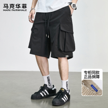 马克华菲美式痞帅薄款工装短裤男夏季宽松抽绳百搭痞帅五分裤中裤