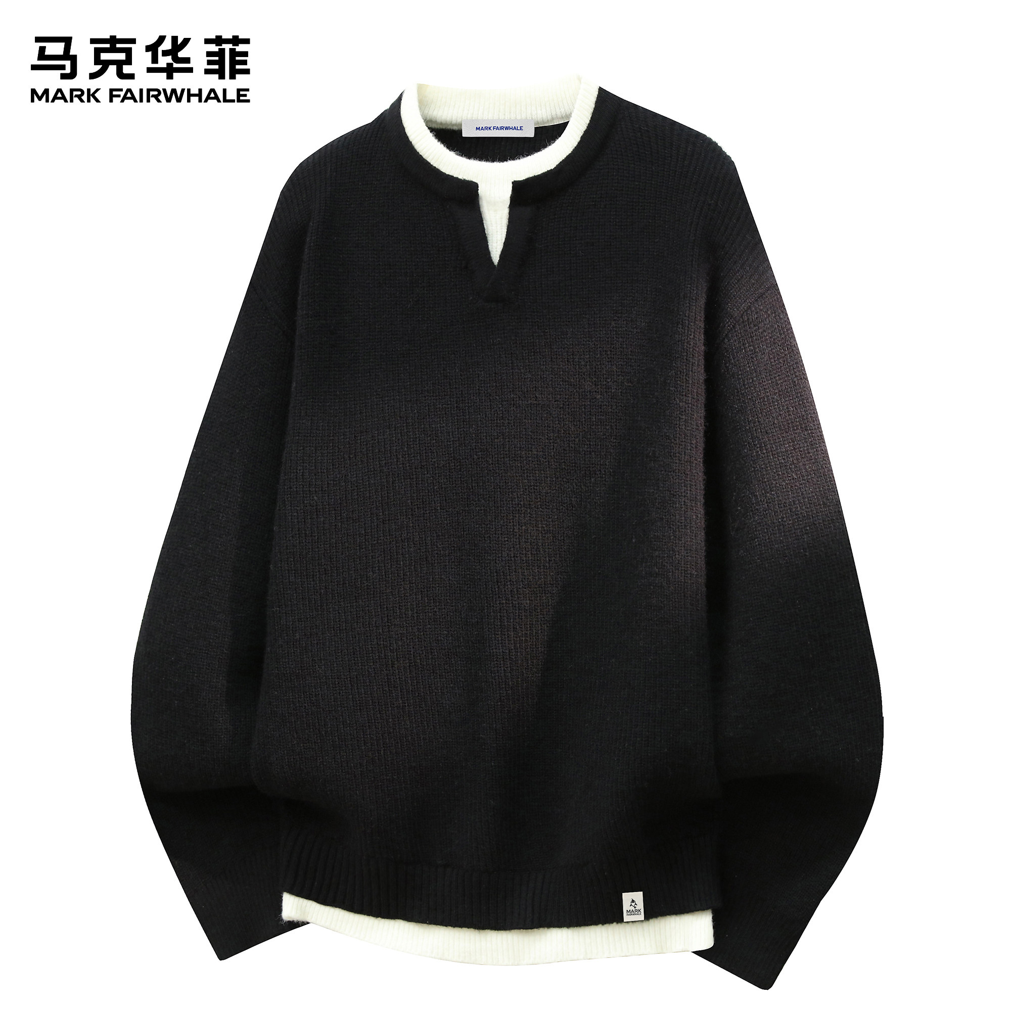 马克华菲毛衣男秋冬新款潮牌美式假两件男生加绒保暖宽松针织衫,男装,针织衫/毛衣,淘宝优惠券,粉丝福利购,淘宝优惠卷