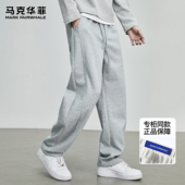 马克华菲重磅卫裤 男秋冬潮牌ins复古灰色拼接宽松加绒休闲运动裤