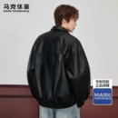 高级感钢印字母复古重磅宽松PU皮夹克 时尚 马克华菲皮衣男款 秋冬季