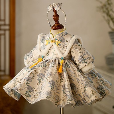 女童礼服2024新款秋冬儿童绝美周岁公主裙生日宴中国风连衣裙冬季