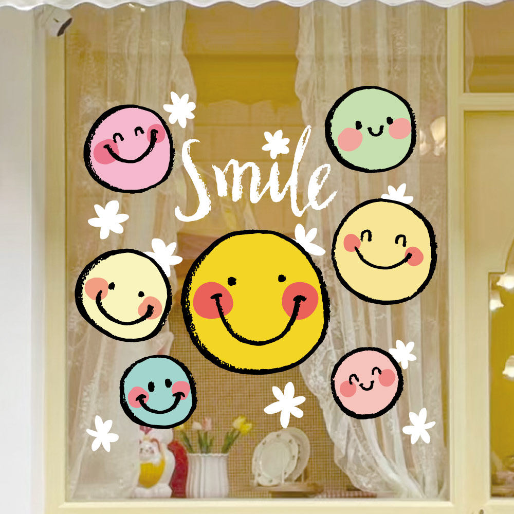 彩色笑脸卡通可爱玻璃橱窗贴纸  防水窗花贴甜品奶茶服装饰品店铺,家居饰品,软装墙贴,淘宝优惠券,粉丝福利购,淘宝优惠卷