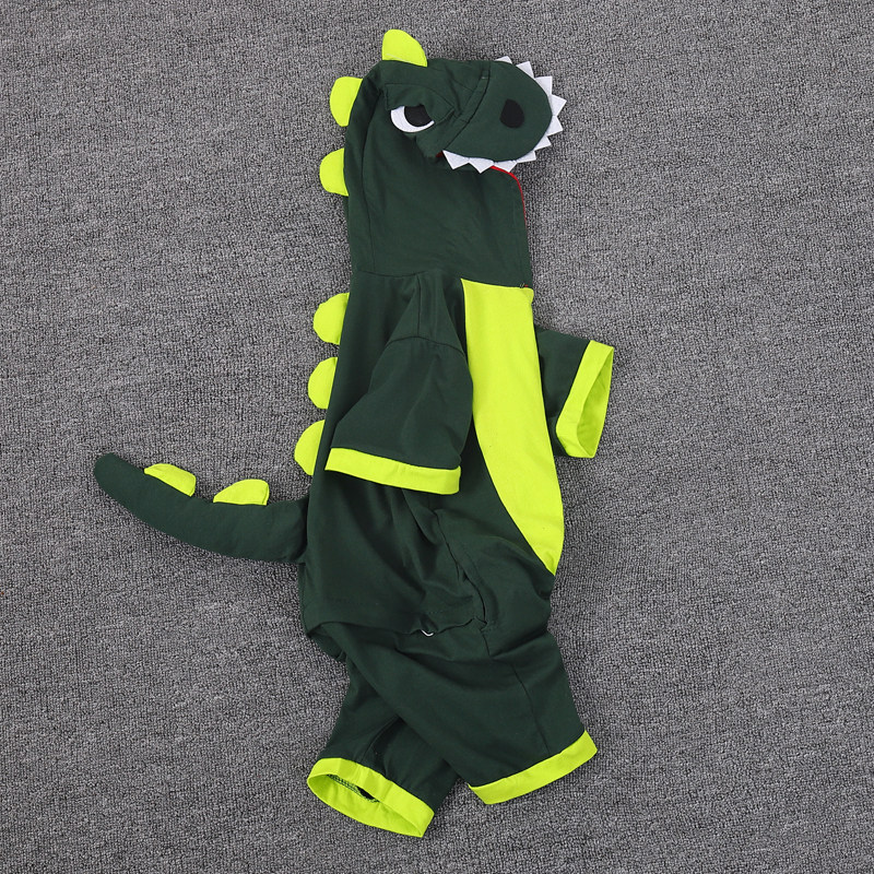 夏季儿童恐龙睡衣连体纯棉短袖薄款男女童宝宝卡通动物亲子家居服