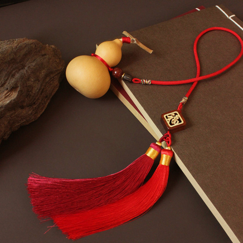 天然真葫芦粗绳双流苏红穗子车挂件后视镜车内挂吊饰品福禄平安