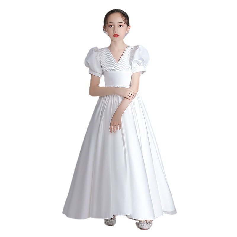 女童礼服生日公主裙高端时尚缎面蓬蓬裙女孩花童主持人钢琴演出服