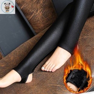 薄绒光面秋裤女打底裤女外穿黑色光泽裤加绒大码高腰胖mm长裤紧身