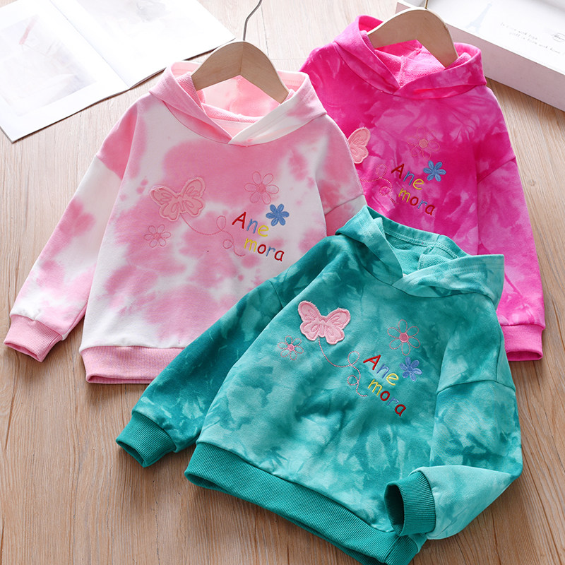 女童春秋卫衣2023新款洋派儿童秋季连帽上衣渐层宽松衣服宝宝T恤