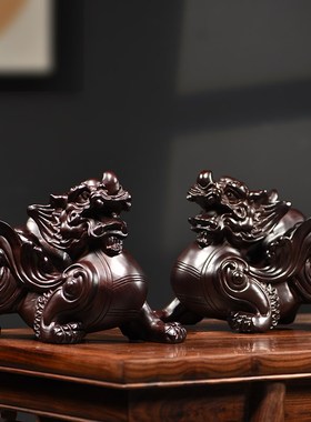 黑檀木雕貔貅摆件实木雕刻办公室桌面客厅装饰招财镇宅乔迁开业礼