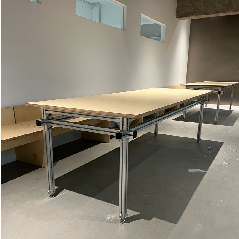 北欧简约实木餐桌铝型材桌子饭店餐厅咖啡厅桌长方形桌原木长条桌