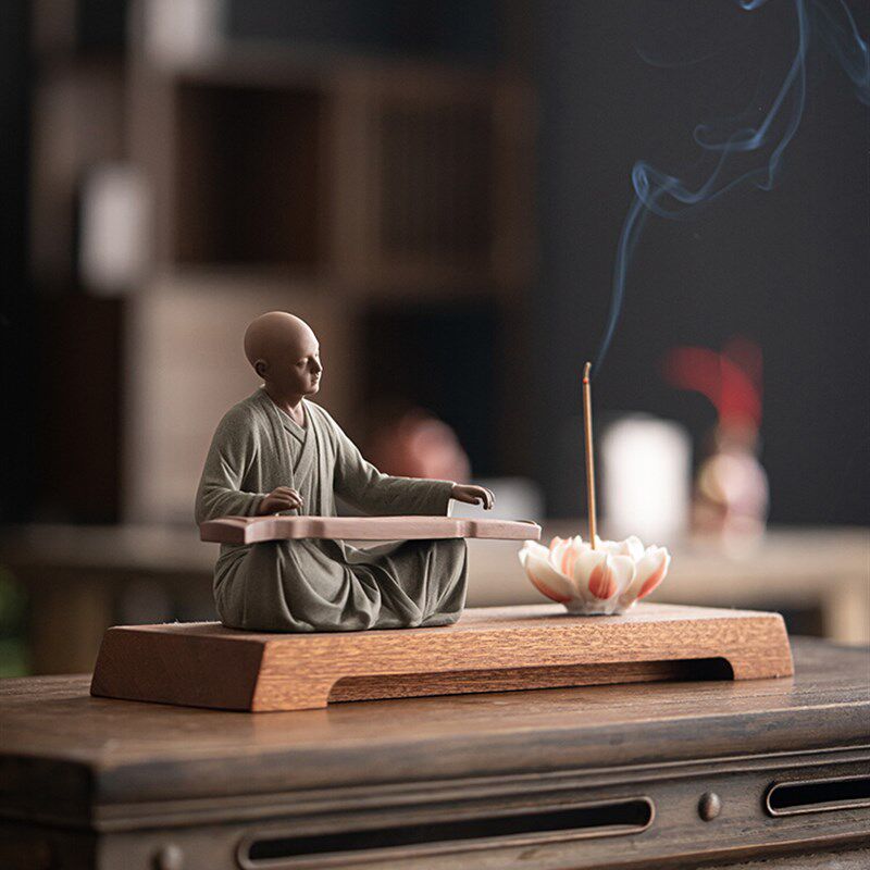 中式陶瓷小和尚摆件禅意家用室内香薰炉创意茶桌檀香炉装饰品