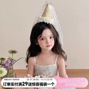 宝宝生日头饰超仙公主生日帽发夹儿童公主裙配饰立体女童头纱发饰