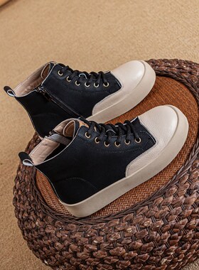 黑色早秋鞋子女2025新款潮流高帮鞋秋冬宽胖脚女鞋41初秋大码短靴