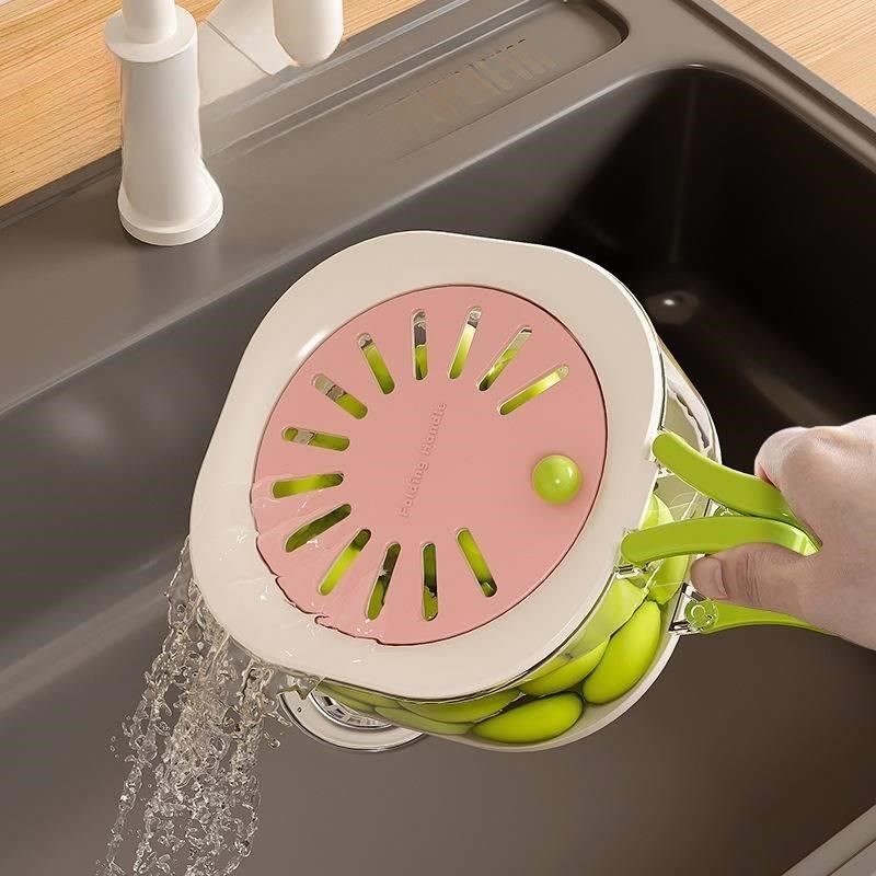 新款多功能果篮折叠手柄带盖洗水果蔬菜沥水蓝家用厨房保鲜水果碗,餐饮具,洗菜盆/沥水篮/漏水筛,淘宝优惠券,粉丝福利购,淘宝优惠卷