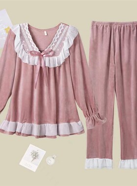 2024新款甜美海岛绒睡衣女套装可爱少女心秋冬加厚两件套