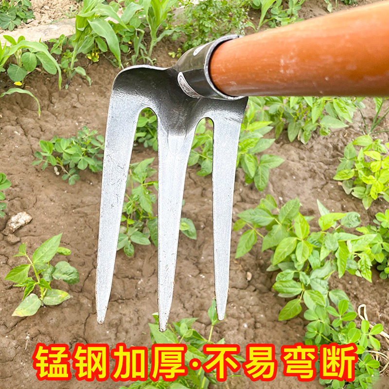 三齿锄头锰钢加厚翻地松土一体耙子刨地搂草农用工具大全加长镐头图片