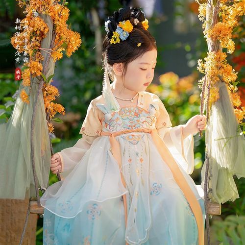 汉服女童2025春秋款女孩嫦娥仙子古装连衣裙儿童中秋表演玉兔襦裙