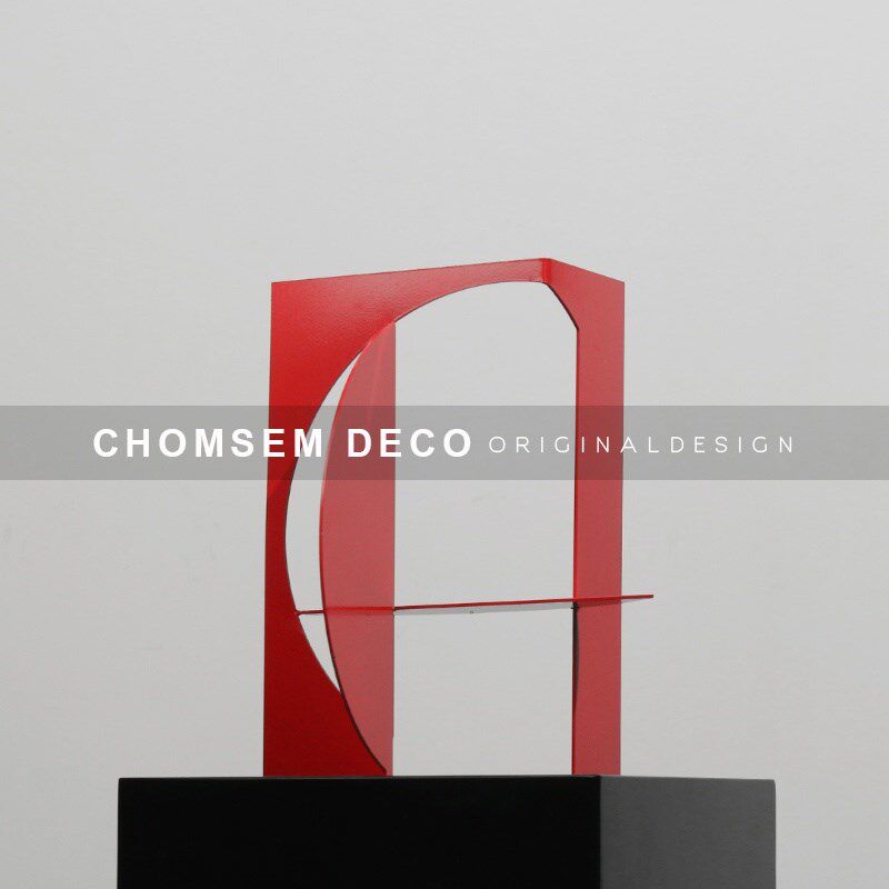 现代样板间轻奢红色几何金属艺术摆件客厅书房博古架玄关柜工艺品