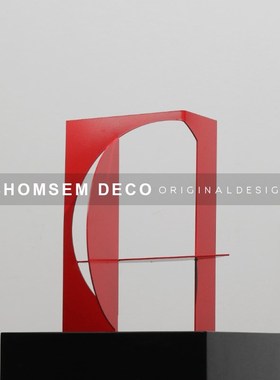 现代样板间轻奢红色几何金属艺术摆件客厅书房博古架玄关柜工艺品