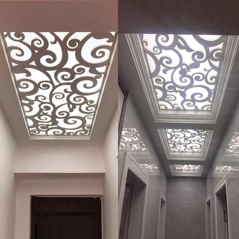 PVC雕花板镂空隔断客厅装饰过道实木花格吊顶现代背景墙密度板