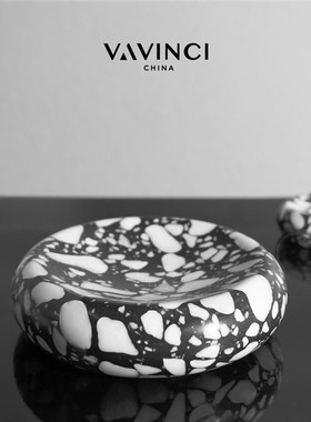 梵其水磨石烟灰缸托盘简约现代创意花器摆件样板房客厅桌面装饰品