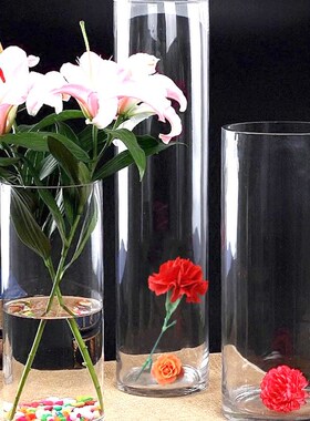 婚庆15厘米口直筒花瓶插花透明花瓶富贵竹百合落地玻璃大花瓶客厅